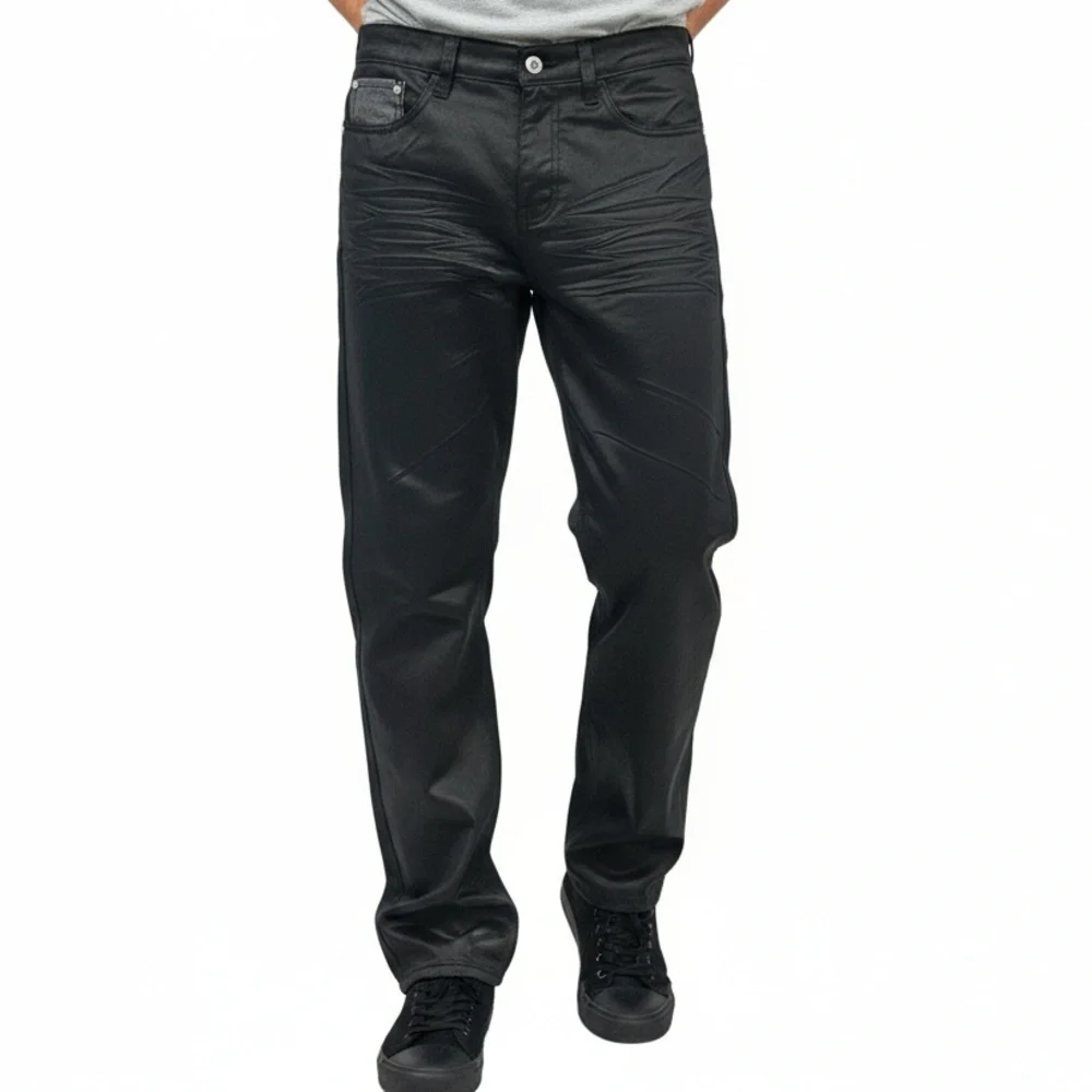 Old Skool Brand Jeans Size 18 Black‎ 5-Pockets Coated Crinkle Trendy Casual